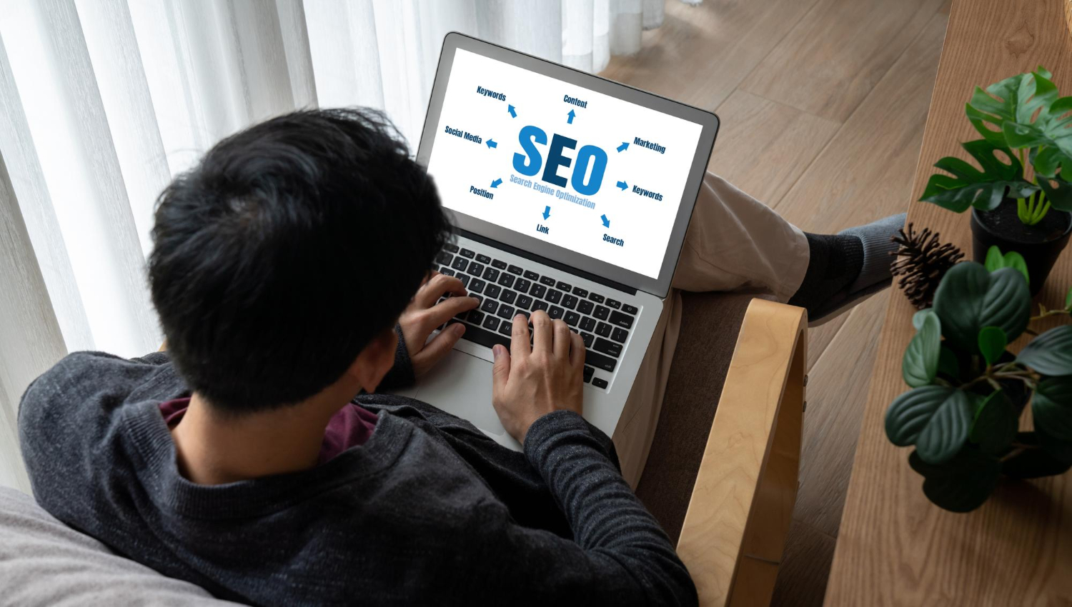 A man looking at a visual guide illustrating effective strategies to maximize the impact of your SEO campaign for better online visibility.