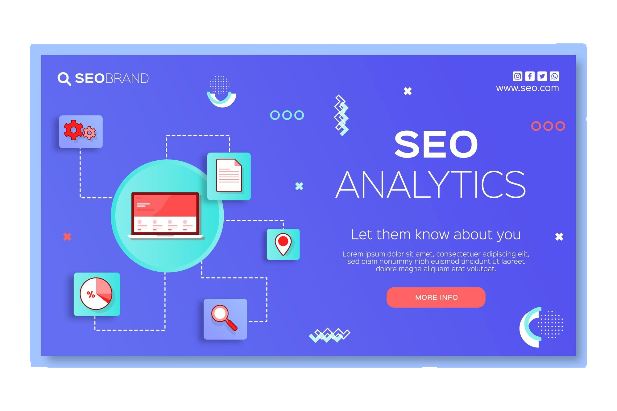 An SEO analytics landing page featuring graphs and charts that illustrate website performance and search engine optimization data.